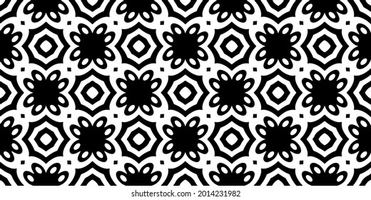 eamless vector pattern in geometric ornamental style. Black and white pattern.