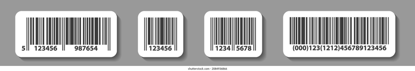 EAN code stickers, linear barcode set of labels. Abstract product mark template for scanner  or barcode reader. Set of EAN typical icons isolated. Vector illustration