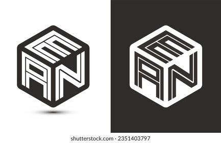 Diseño del logotipo de la letra EAN con el logotipo del cubo ilustrador, logotipo vectorial estilo moderno de superposición de tipos de letra del alfabeto. Icono del logotipo de Premium Business. Color blanco sobre fondo negro