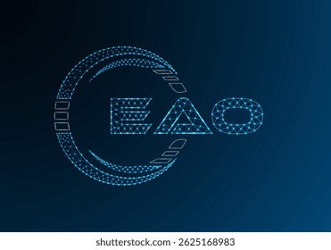 EAO Low-Poly-Buchstaben-Logo, Vektordesign. EAO Logodesign mit niedrigem Poly. Low-Poly-Logo