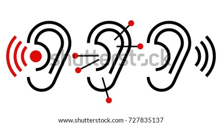 Ear, acupuncture and hearing aid icon. Ear symbols isolated on white background