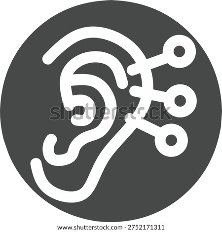 Ear Acupuncture Points round Icon, Auriculotherapy Symbol for Alternative Medicine, Illustration of Acupuncture Needles in Human Ear, Isolated Minimalist Outline Art.