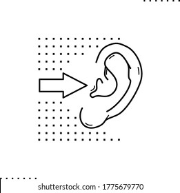 Ear with arrow and dots vector icon in outlines