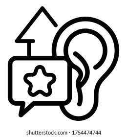 Ear and up arrow icon. Outline ear and up arrow vector icon for web design isolated on white background