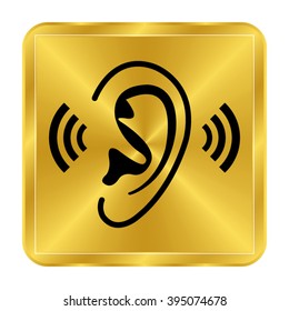 Ear - black vector icon;  gold button