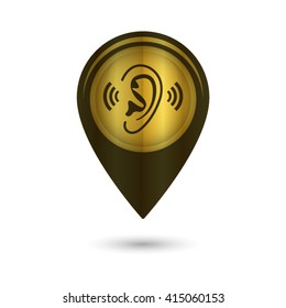 Ear - black vector icon; golden  map pointer