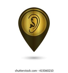 Ear - black vector icon; golden  map pointer