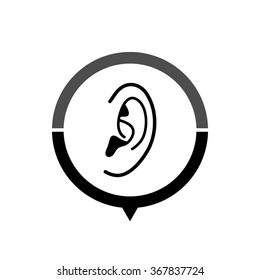 Ear - black vector icon; map pointer;  message bubble