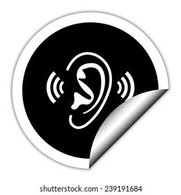 Ear  - black vector icon. Round sticker.