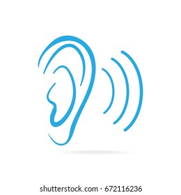 Ear blue icon, hearing and ear icon