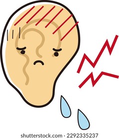 Ear character with a troubled expression (otitis media)