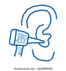 Ear Check sketch icon vector. Hand drawn blue doodle line art Ear Check sign. isolated symbol illustration