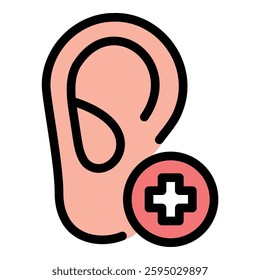 Ear checkup icon in flat line style representing hearing health ear examination and audiology care ideal for medical healthcare and wellness concepts.