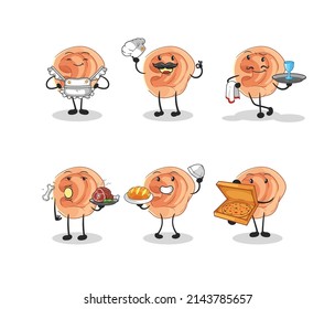 ear cleaning group character. cartoon mascot vector