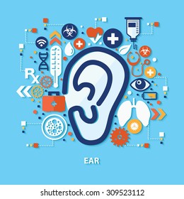 Ear concept design on blue background,clean vector