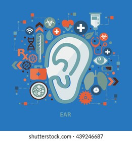 Ear concept design on blue background,vector