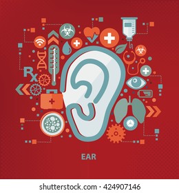 Ear concept design on red background,vector