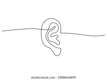 Ear continuous line drawing. Human body part vector illustration. 