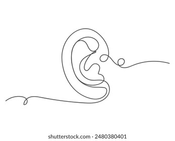 Ear continuous one line art drawing isolated vector illustration on white background.