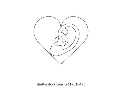 Ear continuous one line art drawing of isolated outline vector illustration
