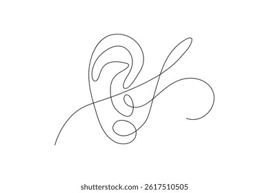 Ear continuous one line art drawing of isolated outline vector illustration
