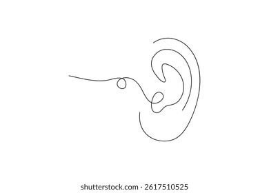 Ear continuous one line art drawing of isolated outline vector illustration
