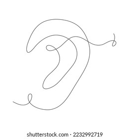 Ear continuous one line drawing. Hand drawn outline hear symbol. Vector illustration isolated on white.