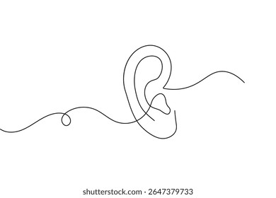 Ear continuous one line drawing in minimalist style with isolated outline vector illustration