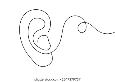 Ear continuous one line drawing in minimalist style with isolated outline vector illustration