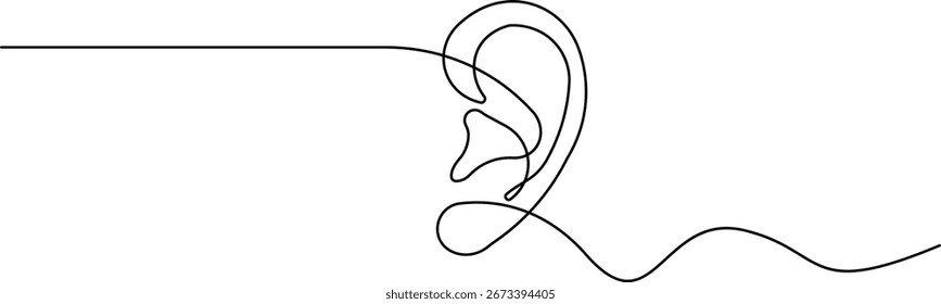 Ear continuous one line drawing in minimalist style isolated outline simple abstract illustration design