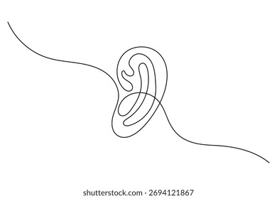 Ilustración vectorial minimalista del dibujo de una línea del oído en el fondo blanco