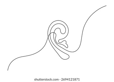 Ear continuous one line drawing minimalist vector illustration on white background