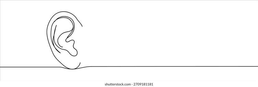 Ear continuous one line drawing. Hand drawn hearing symbol.