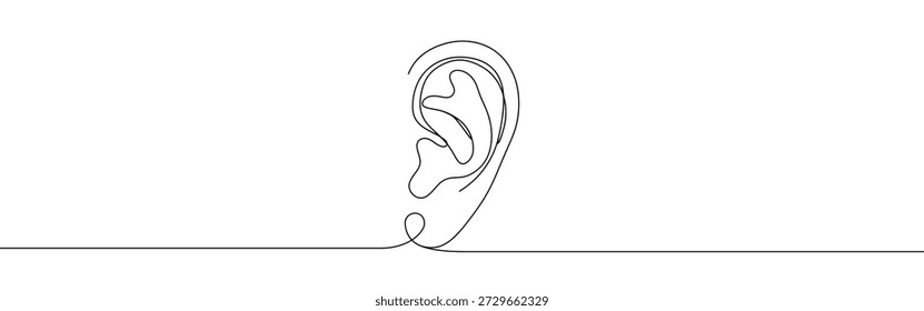 Desenho contínuo de uma linha. Mão desenhada símbolo de audição.