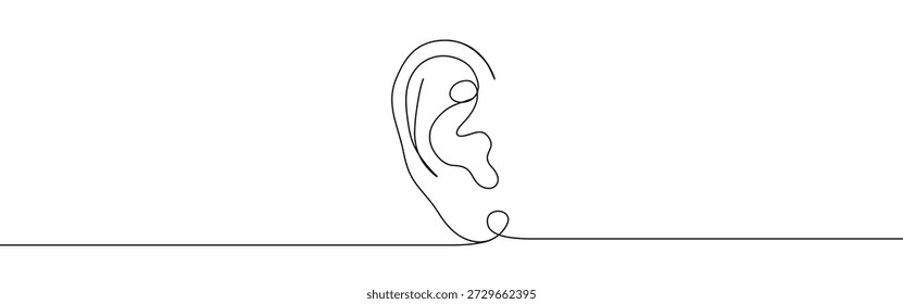 Desenho contínuo de uma linha. Mão desenhada símbolo de audição.