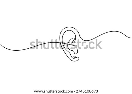 Ear continuous one line drawing minimalist style for hearing and auditory concept vector