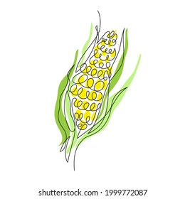 An ear corn is drawn and single line  Agriculture  Vegetarian food  Drawing in the style minimalism 