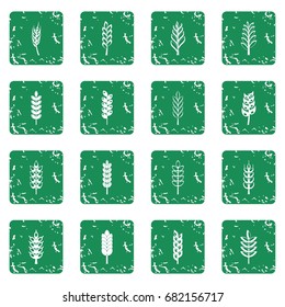 Ear corn icons set in grunge style green isolated vector illustration