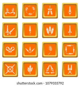 Ear corn icons set vector orange square isolated on white background 