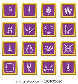 Ear corn icons set vector purple square isolated on white background 