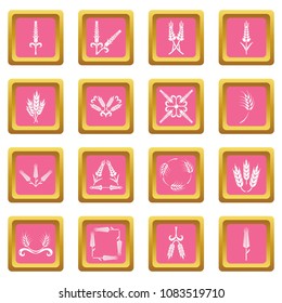 Ear corn icons set vector pink square isolated on white background 