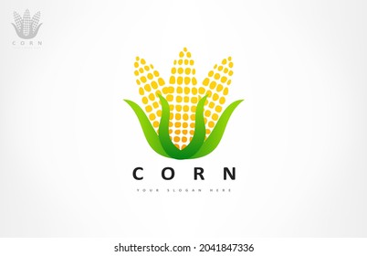 Oído del vector del logotipo del maíz. Diseño de la comida.