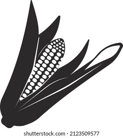 An ear of corn. Organic food, cereals. Flat black silhouette. Vector image isolated on a white background.