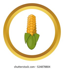 Ear of corn vector icon in golden circle, cartoon style isolated on white background