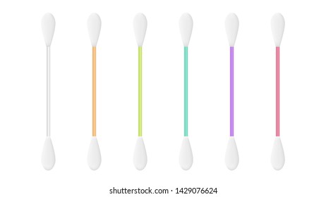 Ear cotton stick set. Swab vector set . 