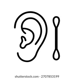 Icono de línea de Vector de hisopo de oreja y algodón sobre un fondo blanco Icono de línea de Vector sobre un fondo blanco