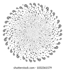 Ear curl motion. Object twist created from scattered ear symbols. Vector illustration style is flat iconic symbols.