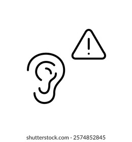 Ear and danger alert. Excessive noise, hearing damage warning. Dangerous sound levels, ear health safety notification. Pixel perfect vector icon 