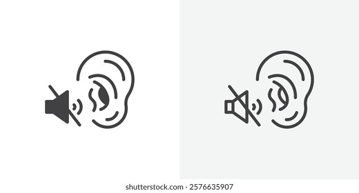 Ear deaf icon set in black flat solid and outlined style.