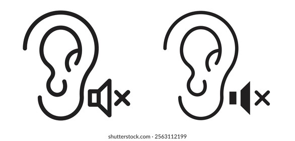 Ear deaf icons in black line and filled versions